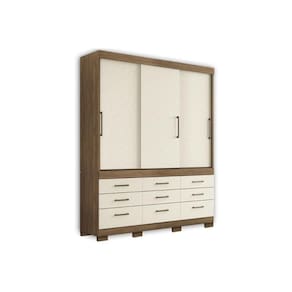 Guarda Roupa Casal 3 Portas De Correr E 9 Gavetas C- Pés Click 3.9 Jatobá-areia - Santos Andirá