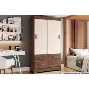 Guarda Roupa 2 Portas De Correr E 4 Gavetas C- Pés Briz Be25 Castanho-castanho Ou Off White - Henn