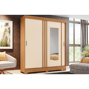 Guarda Roupa 2 Portas De Correr (1 C- Espelho) E 2 Gavetas Briz B353 Nature-off White - Henn