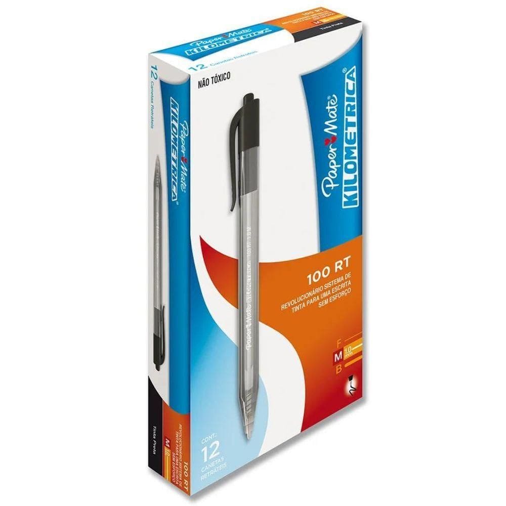 Caixa Caneta Esferográfica Kilometrica - Preta 1.0mm C- 12 Und