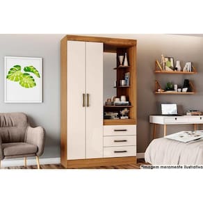 Guarda Roupa 2 Portas E 3 Gavetas C- 1 Espelho Briz B64 Nature-off White - Henn