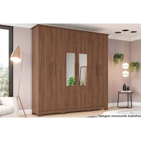 Guarda Roupa 6 Portas (2 C- Espelho) E 3 Gavetas C- Pés Cover Castanho - Henn