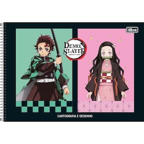 Caderno De Desenho Demon Slayer Tilibra - 80 Folhas Verde E Rosa