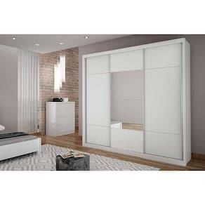 Guarda Roupa Casal 3 Portas De Correr E 4 Gavetas C- Espelho Arezzo-medelim Cumaru-fendi -  Horizonte