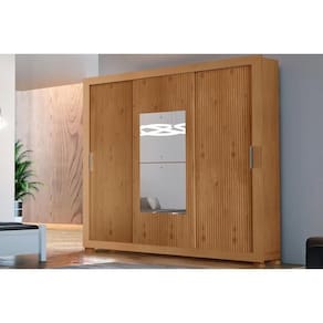 Guarda Roupa 3 Portas De Correr (1 C- Espelho) E 4 Gavetas C- Pés Veneza Premium Naturalle-ripado 3d - Rufato