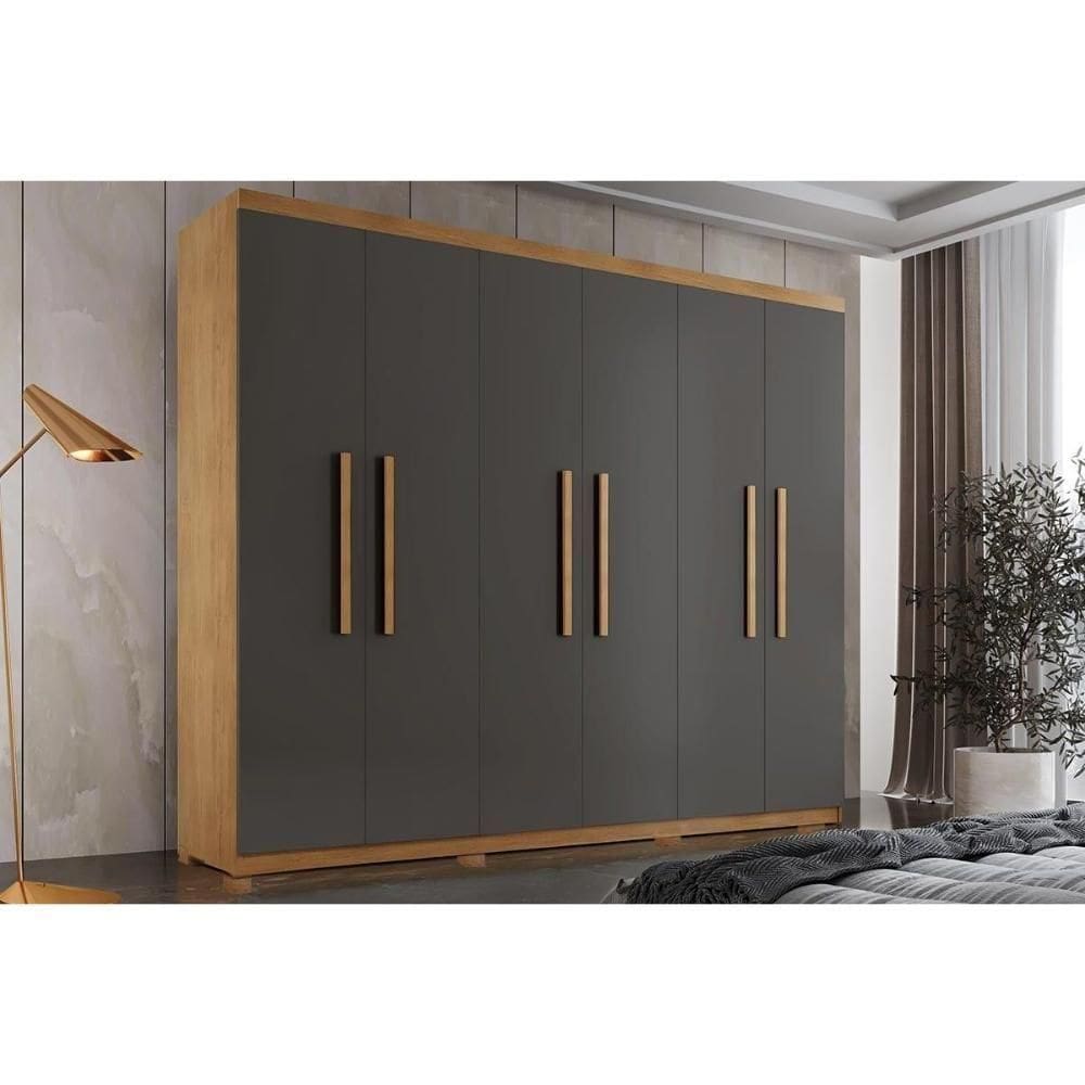 Guarda Roupa 6 Portas E 2 Gavetas C- Pés Espanha Naturale-grafite - Rufato
