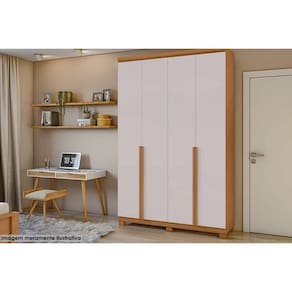 Guarda Roupa Casal 4 Portas E 2 Gavetas C- Pés Alonzo Amendoa-off White - Lopas