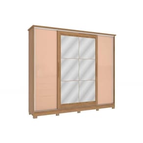 Guarda Roupa 4 Portas De Correr (2 C- Espelho) E 4 Gavetas C- Pés Cb01n565 Nogueira-macadamia Ou Verde - Kappesberg