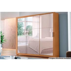 Guarda Roupa Solteiro 3 Portas De Correr C- Espelho E 4 Gavetas C- Pés Veneza Gold Naturale - Rufato