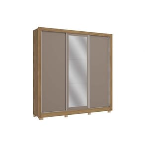 Guarda Roupa 3 Portas De Correr (1 C- Espelho) E 3 Gavetas C- Pés Cb04m570 Nogueira-nogueira Ou Fendi - Kappesberg