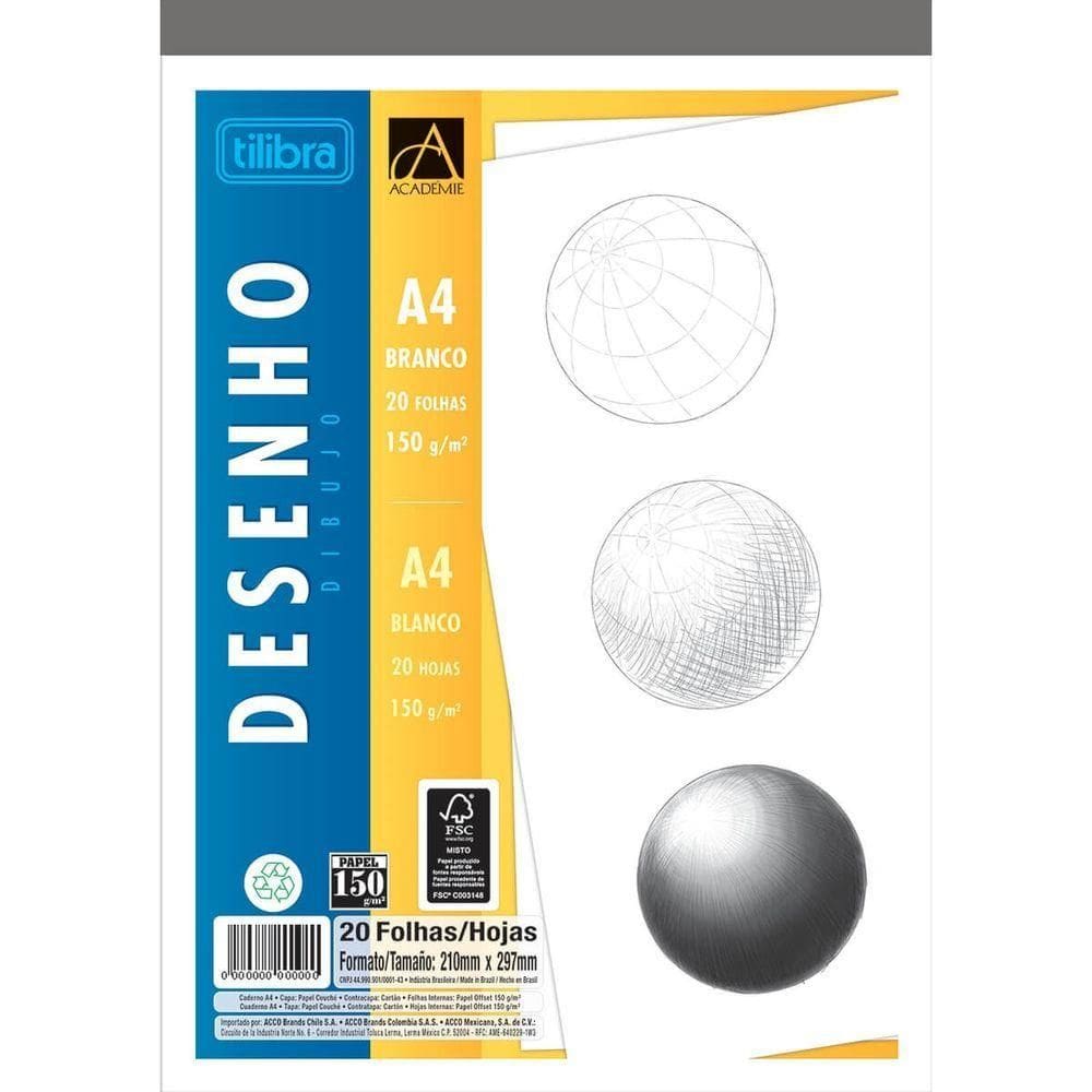 Bloco Caderno Desenho A4 Branco Tilibra - 20 Folhas