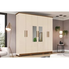 Guarda Roupa 6 Portas (2 C- Espelho) E 3 Gavetas C- Pés Cover Off White-nature - Henn