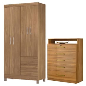 Kit Guarda Roupa Solteiro 4 Portas Lótus Cômoda Triunfo Amêndola Touch