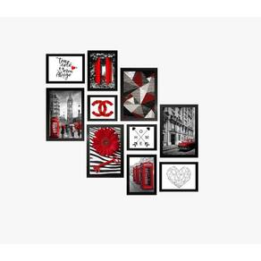 Kit 10 Quadros Molduras Vermelho Londres Romantico