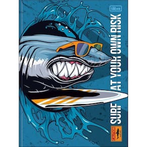 Caderno Universitário 4-fun Tilibra Capa Dura Brochura - 80 Folhas Tubarão Fundo Azul