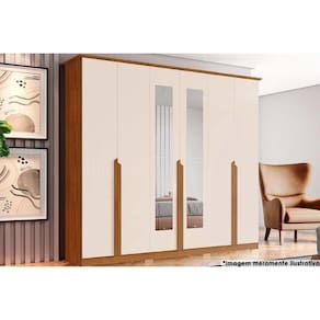 Guarda Roupa 6 Portas (2 C- Espelho) E 6 Gavetas Andréas Nature-off White - Henn