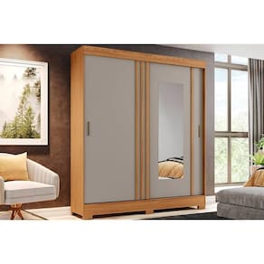 Guarda Roupa 2 Portas De Correr (1 C- Espelho) E 2 Gavetas C- Pés Briz B353 Nature-cinza - Henn