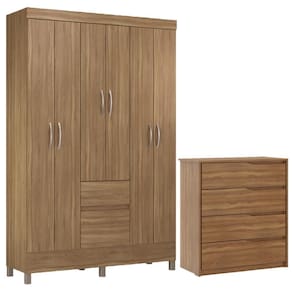 Kit Guarda Roupa Solteiro 6 Portas Flash Ii Cômoda Atria Amêndola Touch