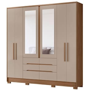 Guarda Roupa Casal San Francisco Com Espelho 6 Portas Carvalho Fendi Moval