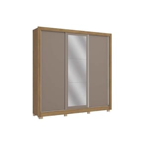 Guarda Roupa 3 Portas De Correr (1 C- Espelho) E 2 Gavetas C- Pés Cb07m570 Nogueira-nogueira Ou Fendi - Kappesberg