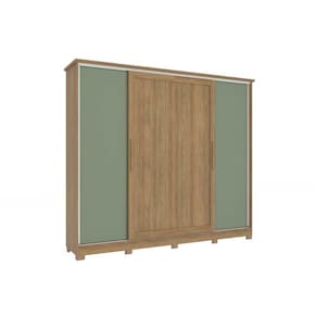 Guarda Roupa 4 Portas De Correr E 4 Gavetas C- Pés Cb03n565 Nogueira-macadamia Ou Verde - Kappesberg