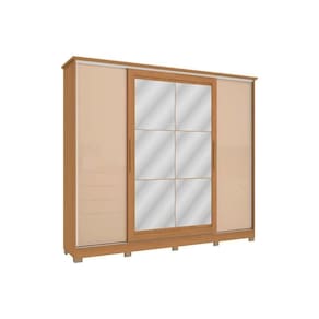 Guarda Roupa 4 Portas De Correr (2 C- Espelho) E 4 Gavetas C- Pés Cb01n565  Canela-canela Ou Macadamia - Kappesberg