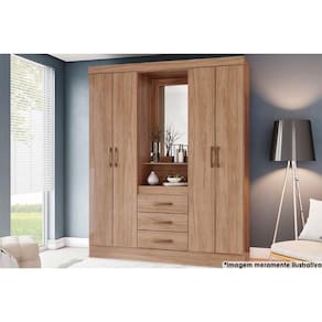Guarda Roupa Casal 4 Portas E 3 Gavetas C- 1 Espelho Briz B24 Jequitibá - Henn