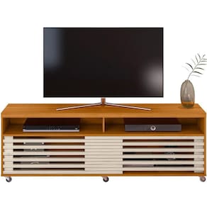 Rack Bancada Foz 2 Portas Rodízios Tv Até 75 Polegadas Cinamomo/off White