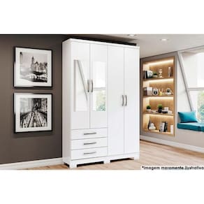 Guarda Roupa Casal 4 Portas (2 C- Espelho) E 3 Gavetas C- Pés Caju Da135 Branco - Henn