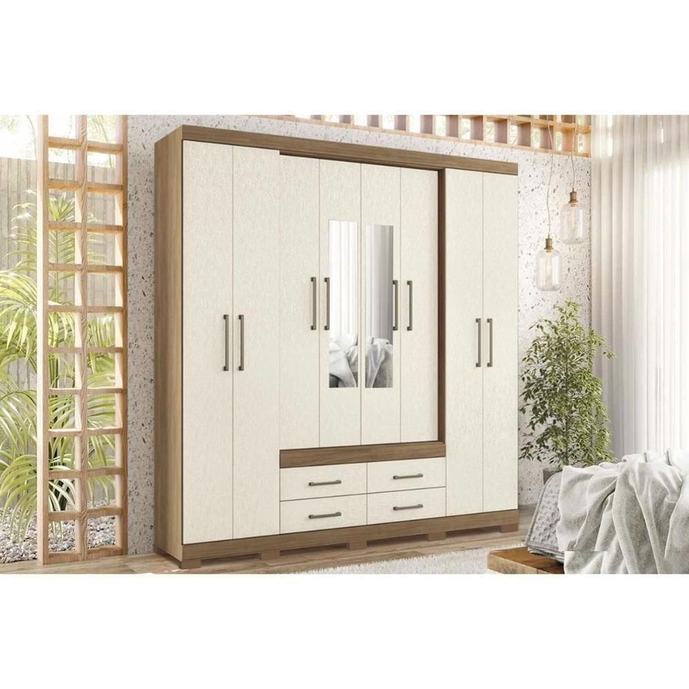 Guarda Roupa 8 Portas (2 C- Espelho) E 4 Gavetas C- Pés Nápoles Jatobá-areia - Santos Andirá
