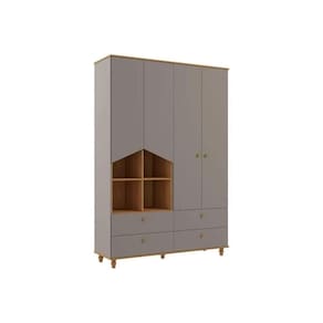 Guarda Roupa Infantil 4 Portas E 4 Gavetas Casinha Fendi-nature - Permóbili Baby