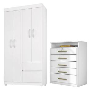Kit Guarda Roupa Solteiro 4 Portas Lótus Cômoda Triunfo Branco