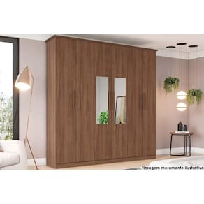 Guarda Roupa 6 Portas (2 C- Espelho) E 3 Gavetas Cover Castanho - Henn