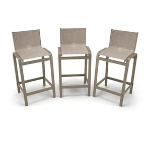 Kit 3 Banquetas Alta Bancada Alumínio Fendi Tela Mocca