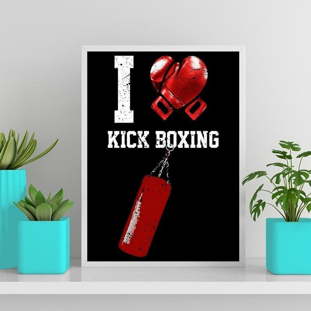 Quadro Decorativo Kick Boxing 45X34Cm - Com Vidro Branca