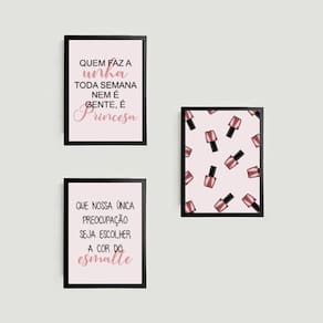 Kit 3 Quadros Decorativos Esmalteria 45X34Cm Moldura Preta