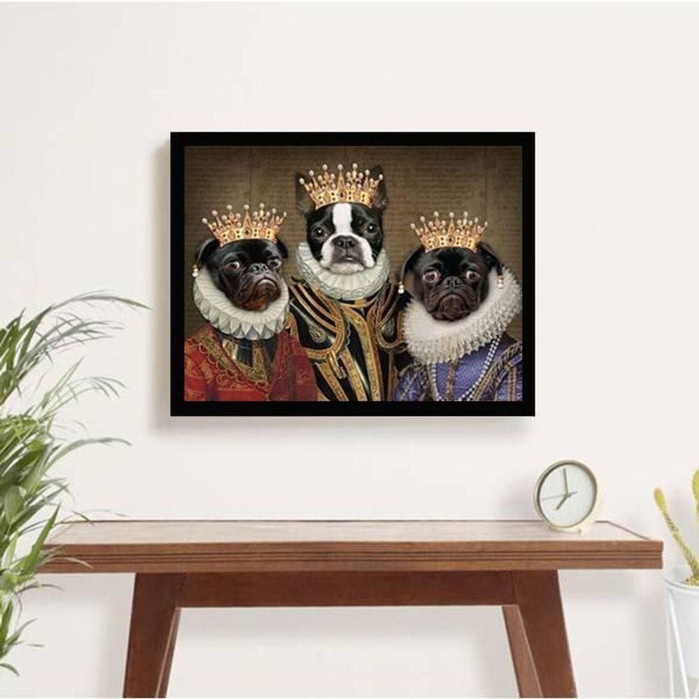 Quadro Cães Da Realeza 24X18Cm - Com Vidro