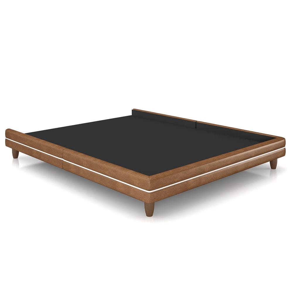 Cama King Base Box 195cm Many P02 Sintético Caramelo - Mpozenato
