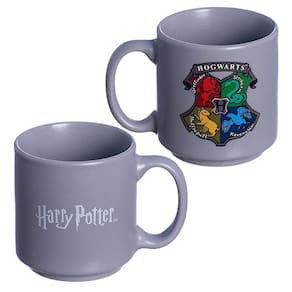 Mini Caneca Harry Potter Hogwarts Brasão Empilhável Porcelana Cinza 100ML Oficial WB