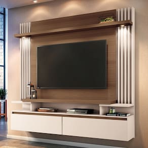 Painel TV 55 Pol 181cm Bancada Suspensa Cosmo Off/Castanho - HB Móveis