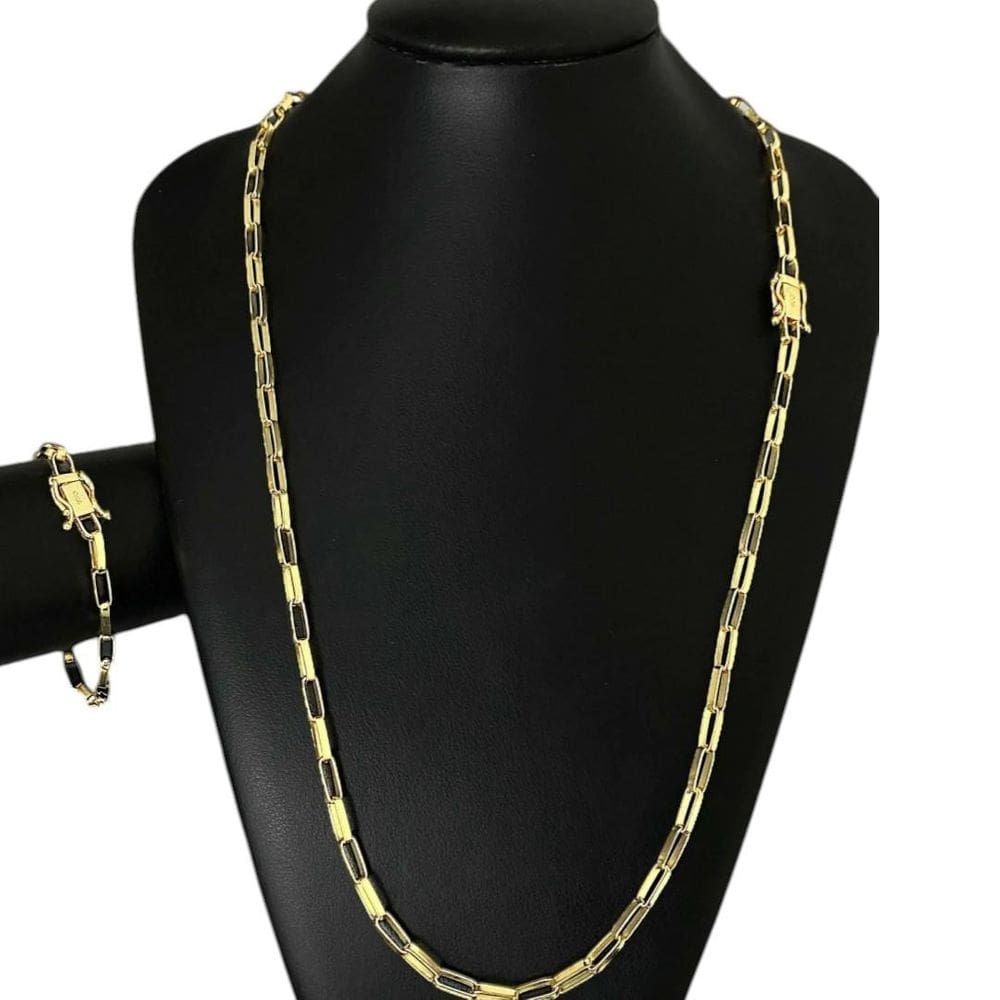 Cordão Tijolinho Alongado 5Mm - Banhado A Ouro 18K