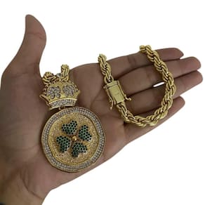 Cordão Baiano 8Mm + Pingente Trevo - Banhado A Ouro 18K