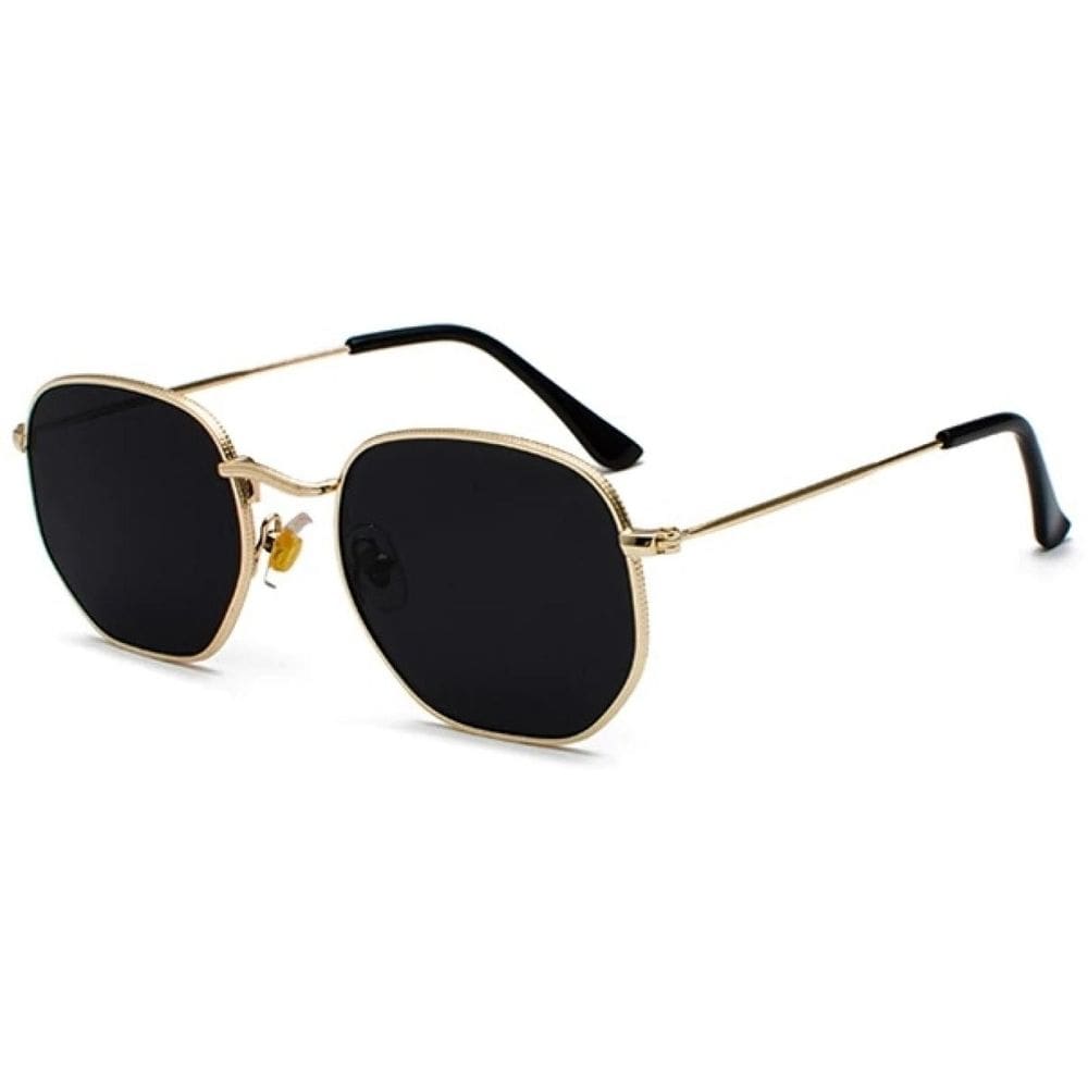 Óculos de Sol Hexagonal Unissex Preto com Dourado
