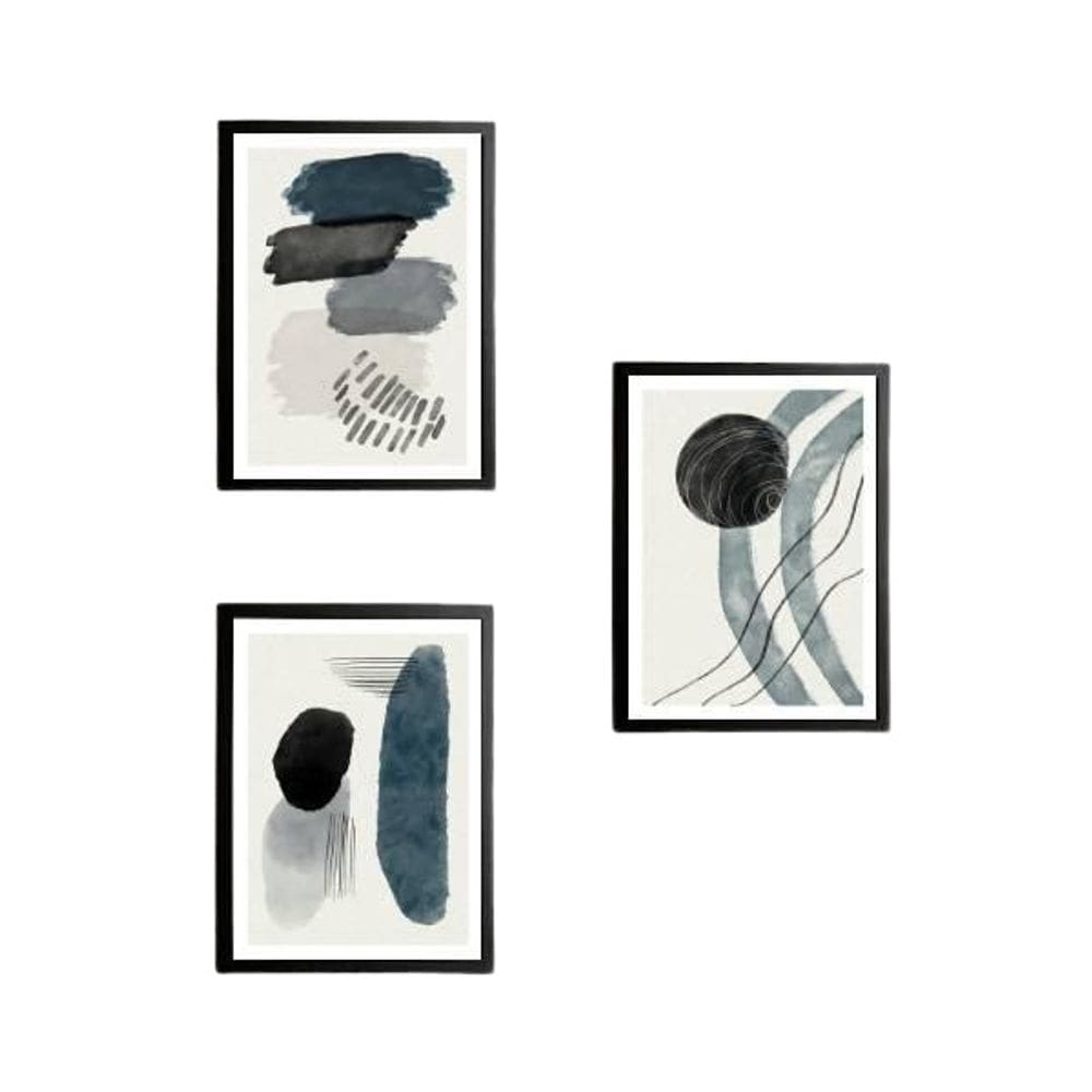 Quadro Decorativo Abstratos Gray And Black 24X18Cm 3 Peças