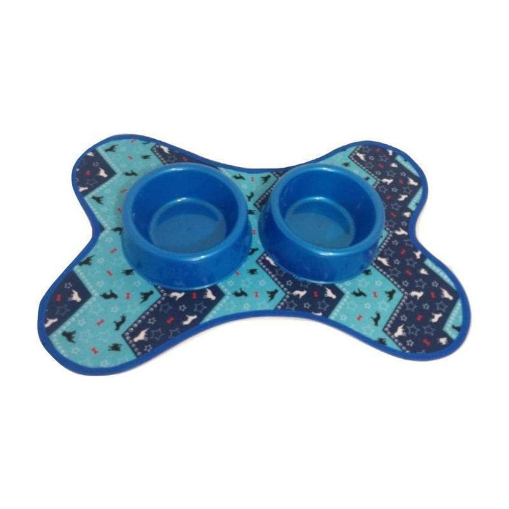 Kit Tapete Azul E Comedouro/Bebedouro Azul