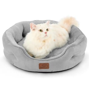 Cama para animais de estimação para cães e gatos pequenos, redonda, cinza pálido