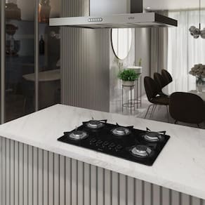 Cooktop Terim à Gás TRM 5B Vidro Preto Flange Inox Preto Bivolt