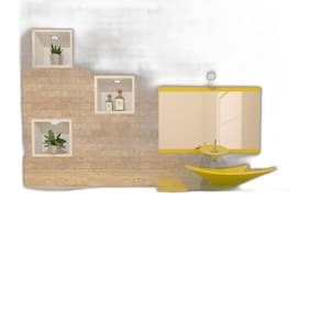 Gabinete De Vidro 70Cm Iq Inox Cuba Retangular - Amarelo