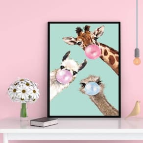 Quadro Decorativo Bubble Gum Animals 33X24Cm - Madeira Preta