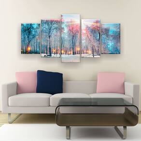 Quadro Decorativo Luzes No Parque De Inverno 129X61 5 Peças